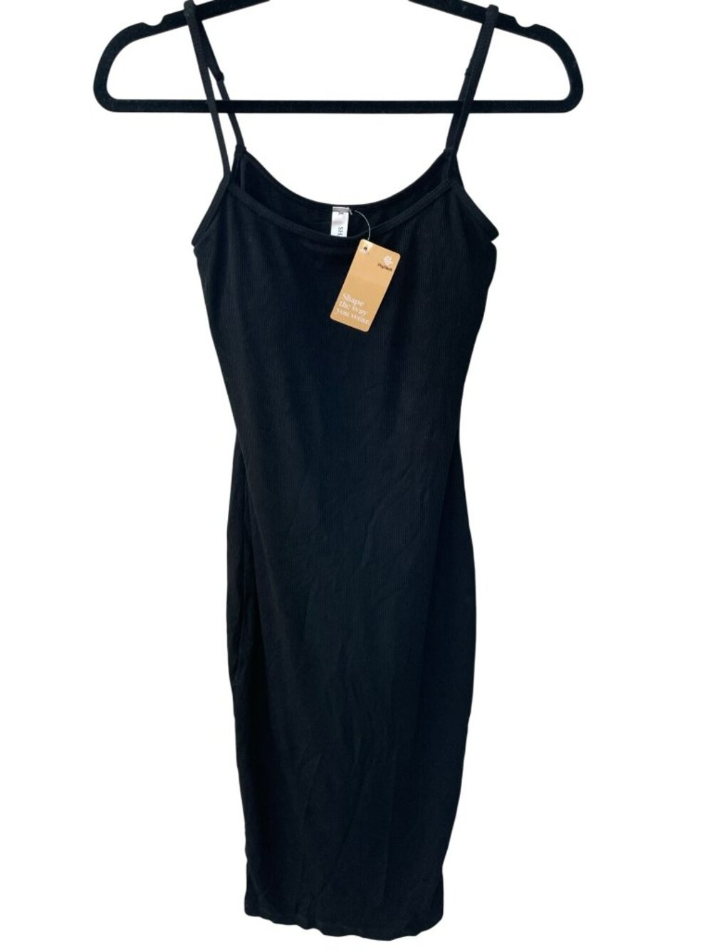 Popilush Built-In Bra Shapewear Black Ribbed Midi Dress Built-in-Shorts Sz M NWT